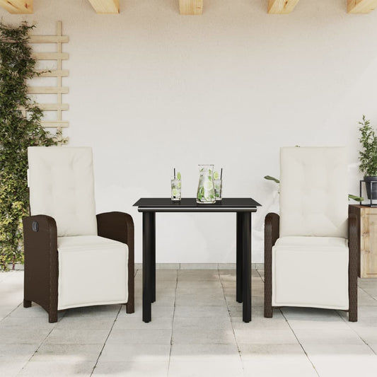 Set Bistrò 3 pz con Cuscini Marrone in Polyrattan - homemem39