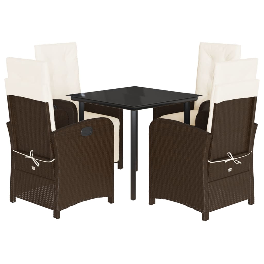 Set da Pranzo da Giardino 5pz con Cuscini in Polyrattan Marrone | homemem39