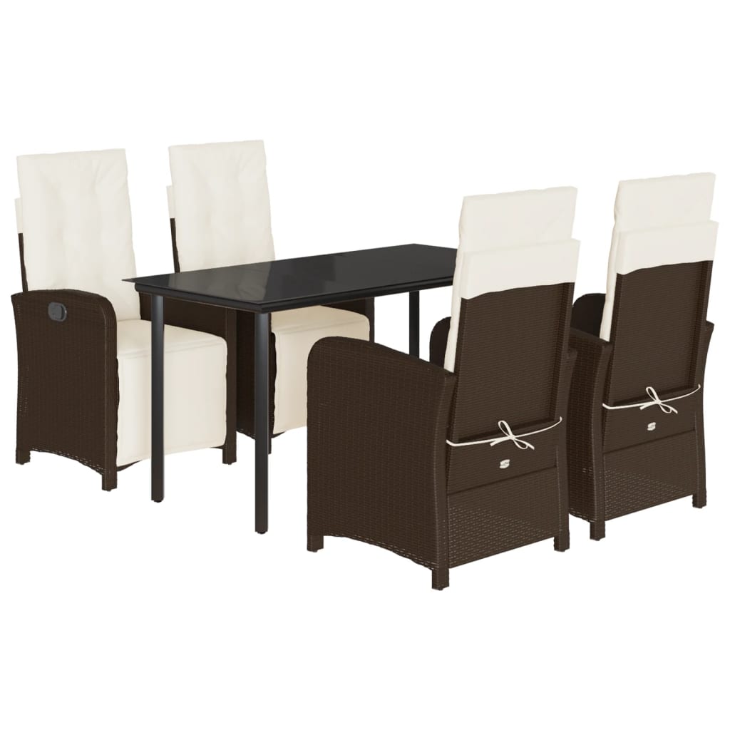 Set da Pranzo da Giardino 5pz con Cuscini in Polyrattan Marrone - homemem39