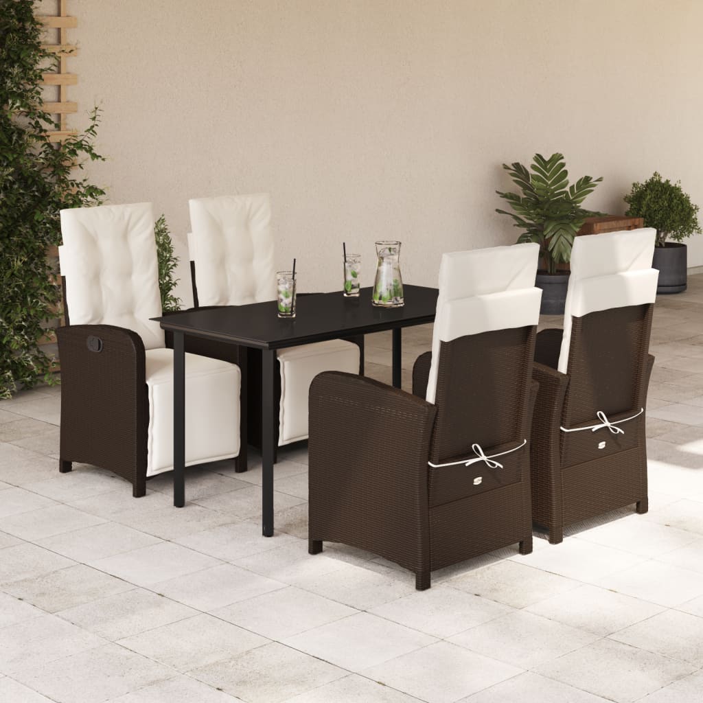 Set da Pranzo da Giardino 5pz con Cuscini in Polyrattan Marrone | homemem39