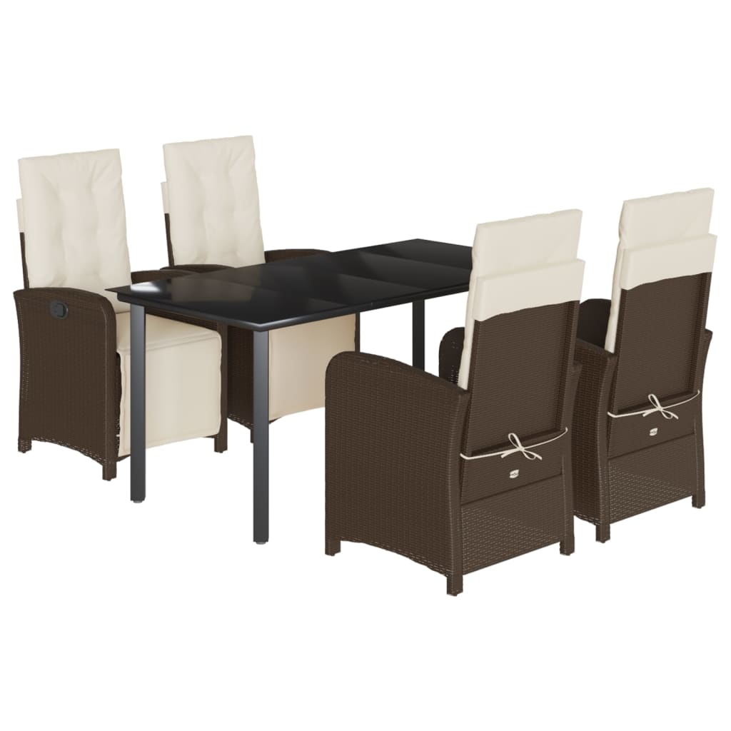 Set da Pranzo da Giardino 5pz con Cuscini in Polyrattan Marrone - homemem39