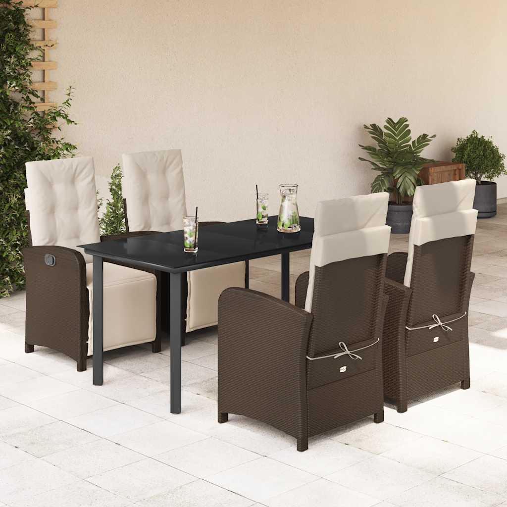 Set da Pranzo da Giardino 5pz con Cuscini in Polyrattan Marrone - homemem39