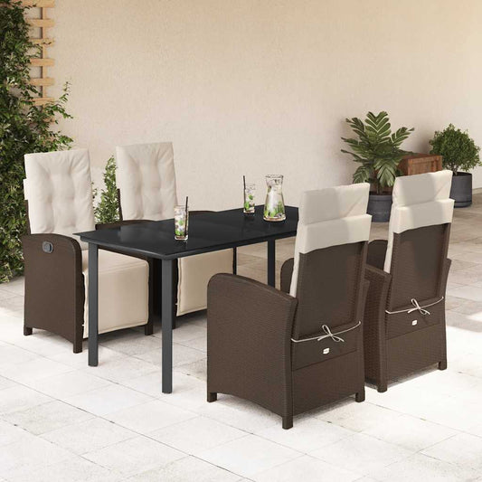 Set da Pranzo da Giardino 5pz con Cuscini in Polyrattan Marrone - homemem39