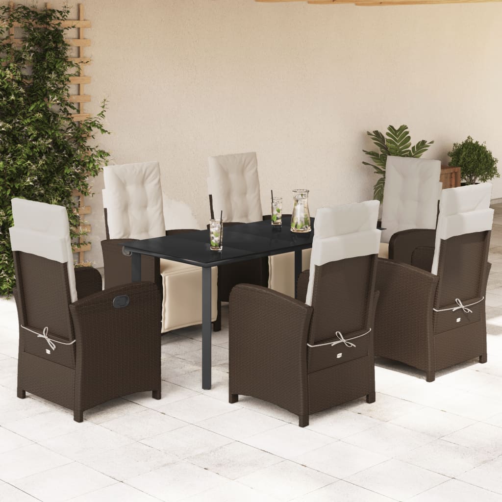 Set da Pranzo da Giardino 7pz con Cuscini in Polyrattan Marrone - homemem39