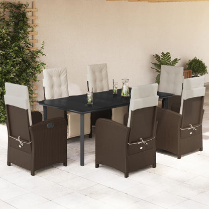 Set da Pranzo da Giardino 7pz con Cuscini in Polyrattan Marrone | homemem39