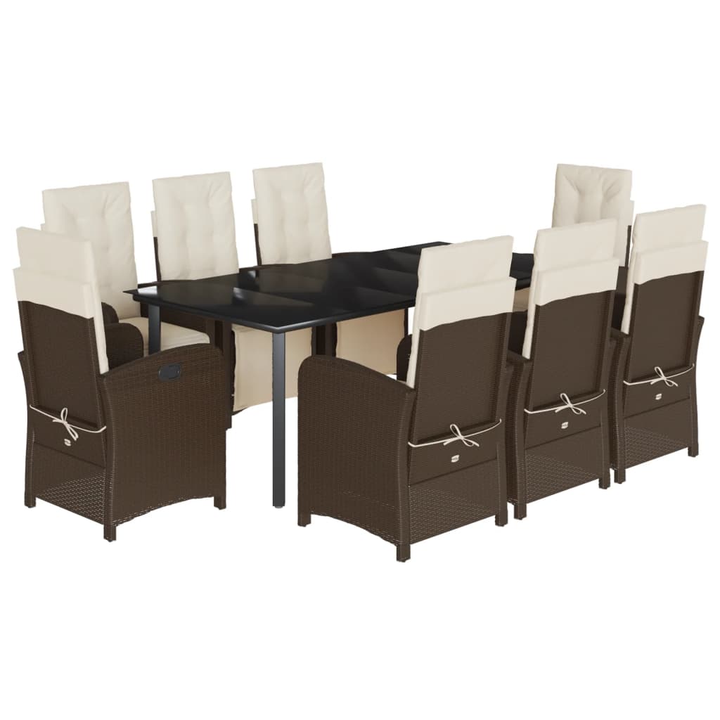 Set da Pranzo da Giardino 9pz con Cuscini Marrone in Polyrattan | homemem39