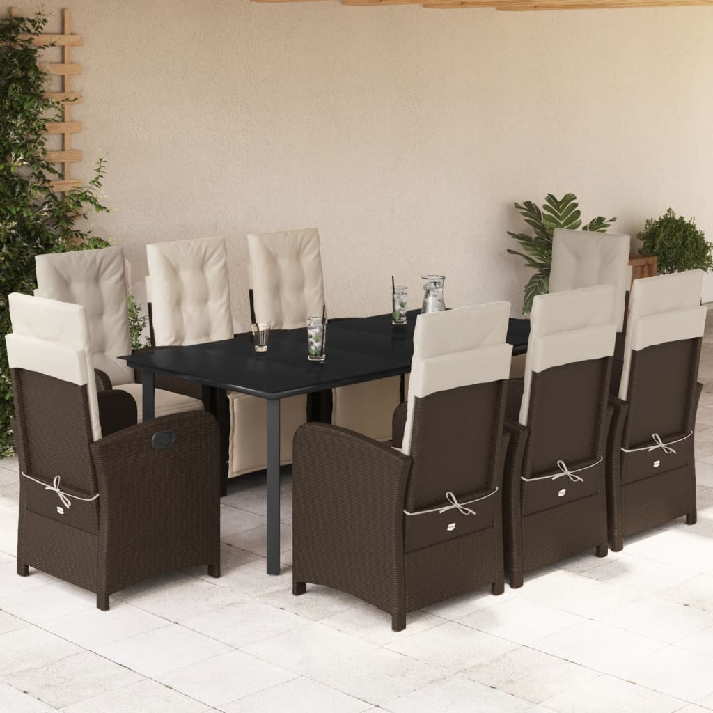 Set da Pranzo da Giardino 9pz con Cuscini Marrone in Polyrattan - homemem39