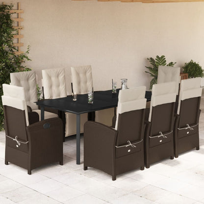 Set da Pranzo da Giardino 9pz con Cuscini Marrone in Polyrattan - homemem39