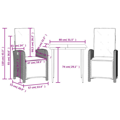 Set da Bistrò 3 pz con Cuscini Grigio in Polyrattan | homemem39
