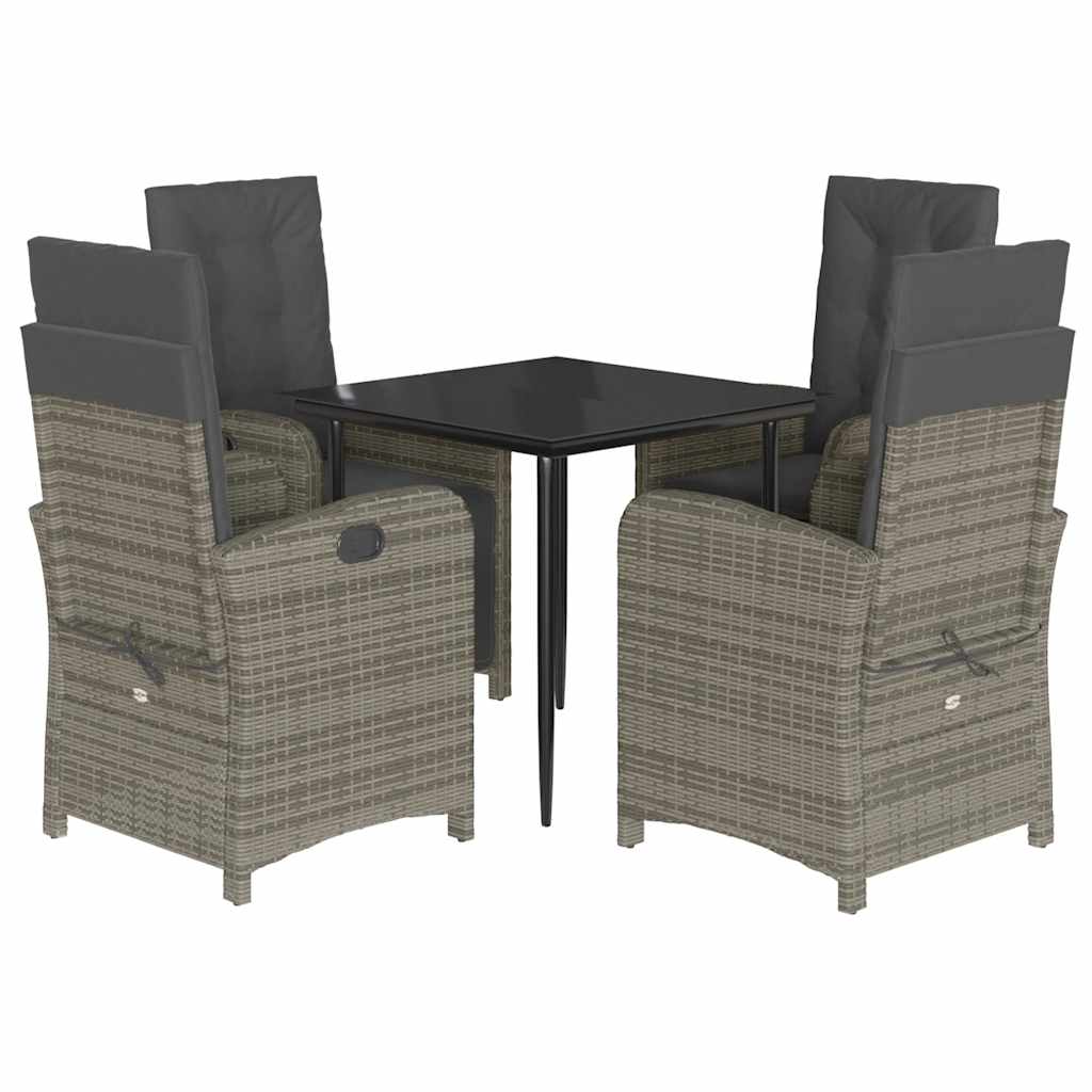 Set da Pranzo da Giardino 5 pz con Cuscini in Polyrattan Grigio | homemem39