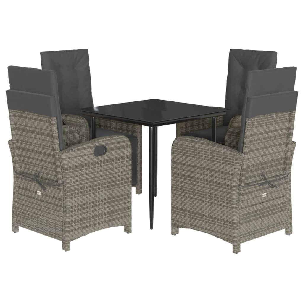 Set da Pranzo da Giardino 5 pz con Cuscini in Polyrattan Grigio - homemem39