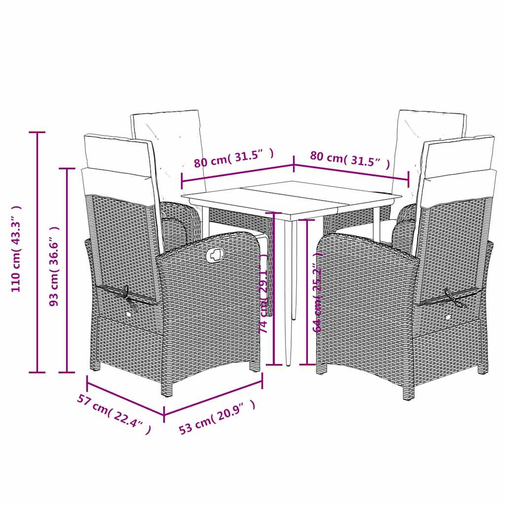 Set da Pranzo da Giardino 5 pz con Cuscini in Polyrattan Grigio | homemem39