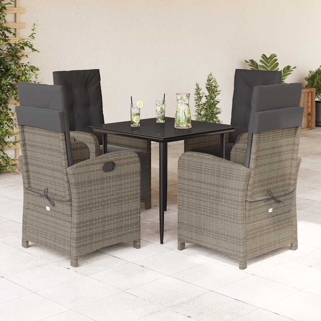 Set da Pranzo da Giardino 5 pz con Cuscini in Polyrattan Grigio | homemem39