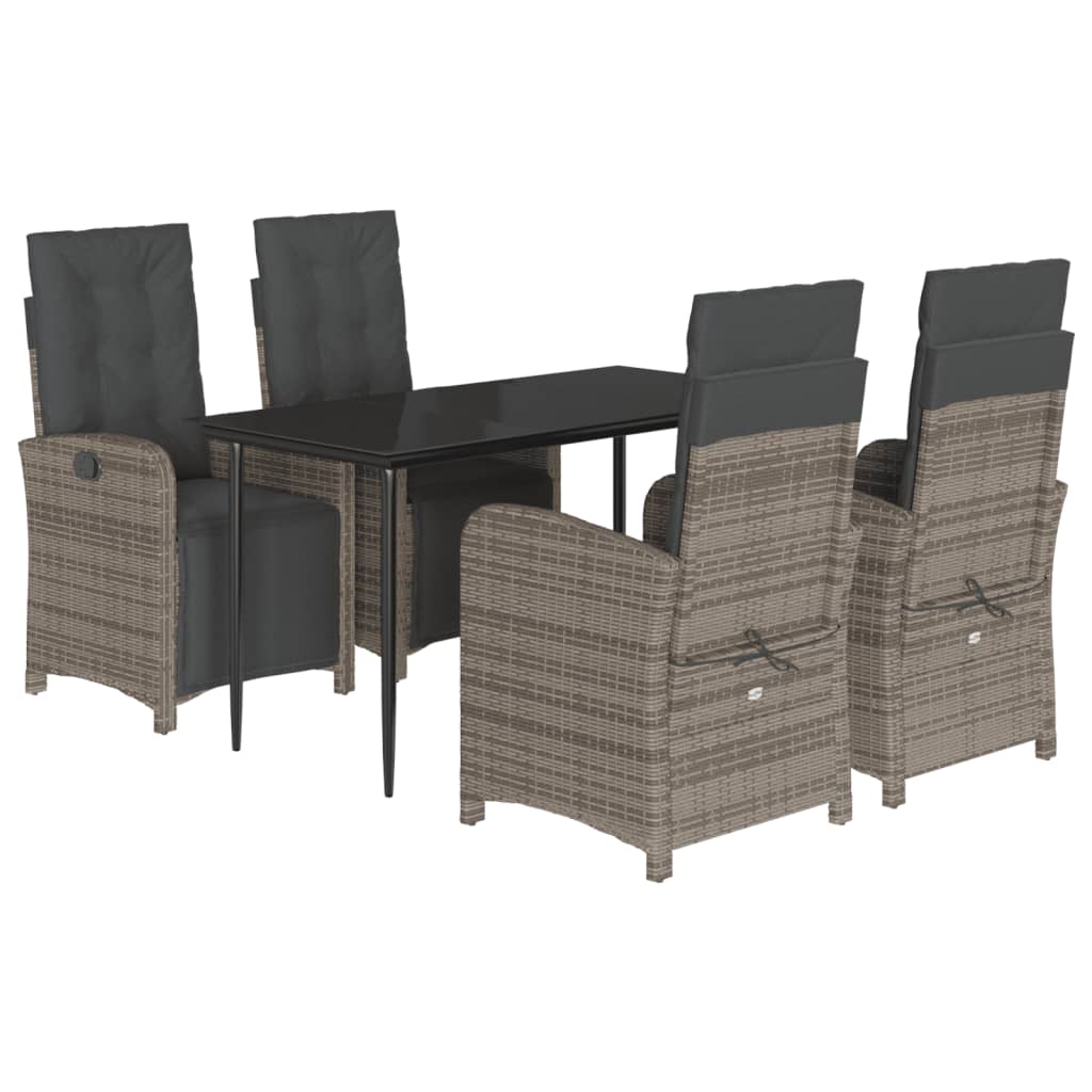 Set da Pranzo da Giardino 5 pz con Cuscini in Polyrattan Grigio | homemem39