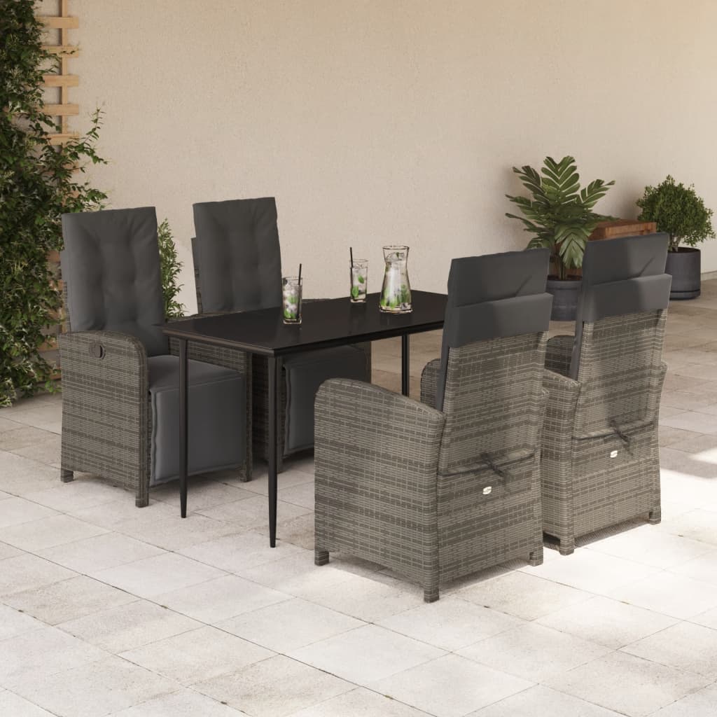 Set da Pranzo da Giardino 5 pz con Cuscini in Polyrattan Grigio | homemem39