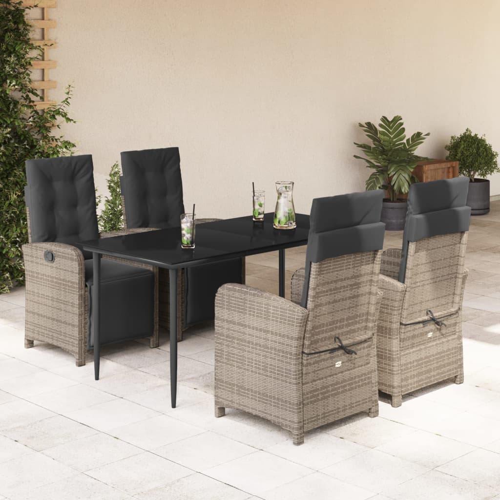 Set da Pranzo da Giardino 5 pz con Cuscini in Polyrattan Grigio - homemem39
