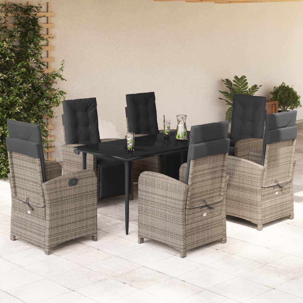Set da Pranzo da Giardino 7 pz con Cuscini in Polyrattan Grigio - homemem39