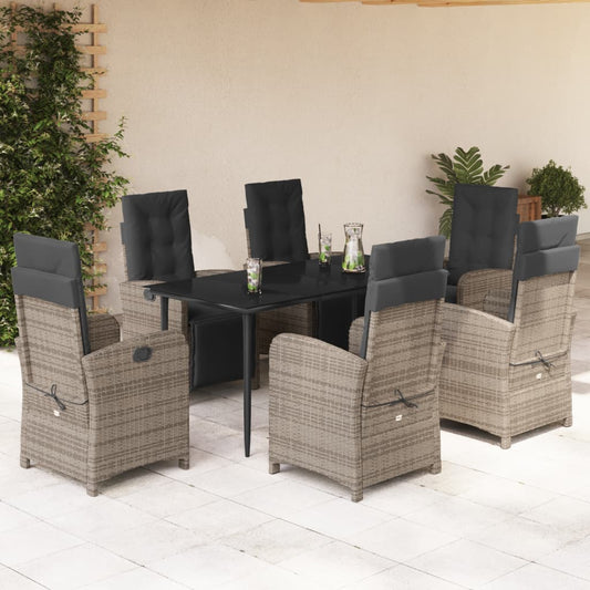 Set da Pranzo da Giardino 7 pz con Cuscini in Polyrattan Grigio - homemem39