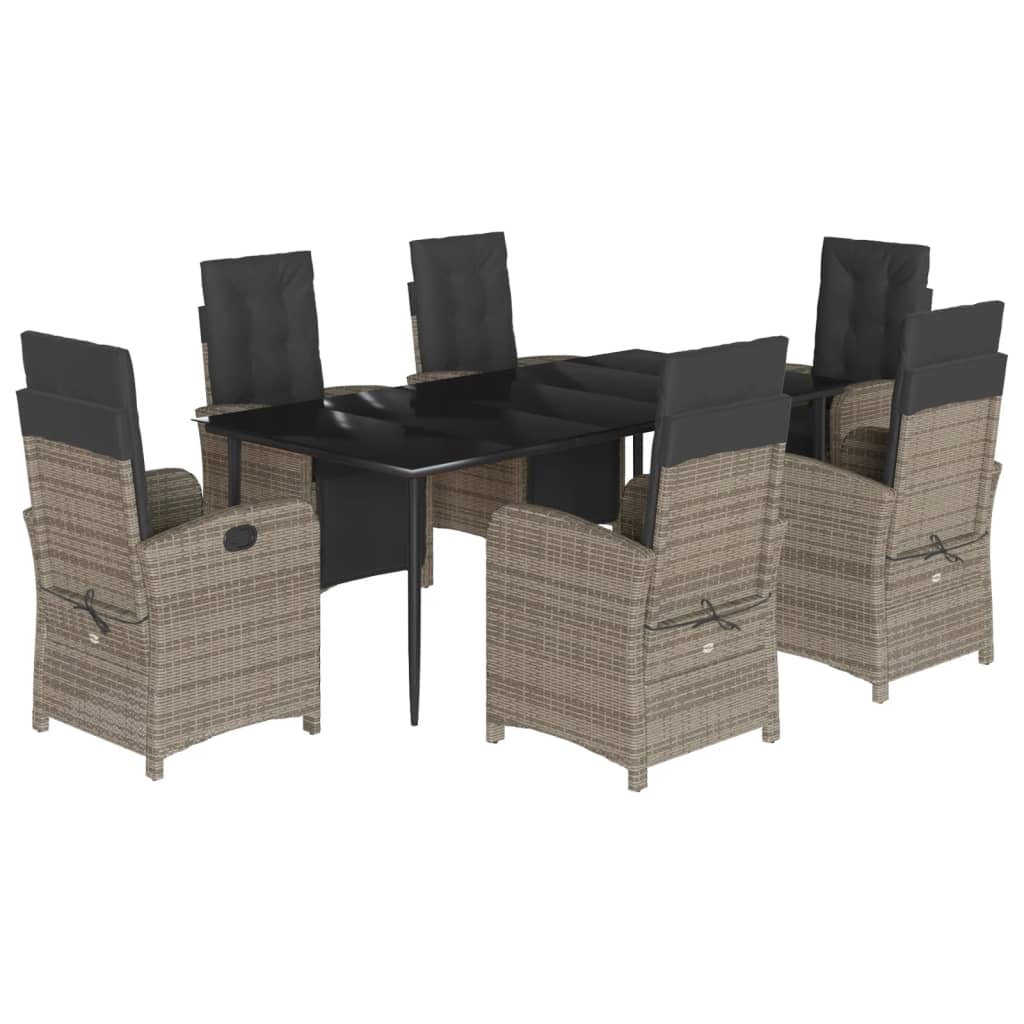 Set da Pranzo da Giardino 7 pz con Cuscini in Polyrattan Grigio - homemem39