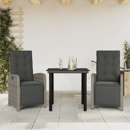 Set da Bistrò 3 pz con Cuscini Grigio in Polyrattan - homemem39