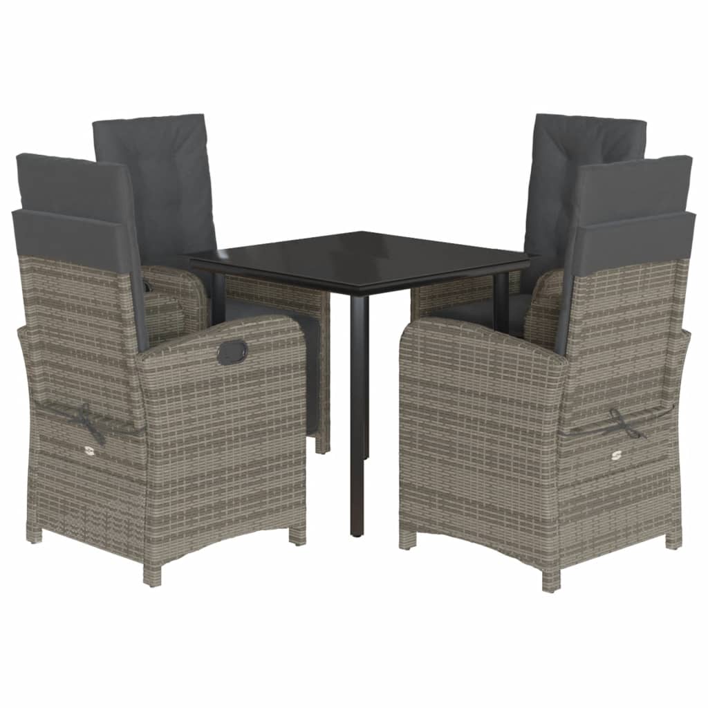 Set da Pranzo da Giardino 5 pz con Cuscini in Polyrattan Grigio | homemem39