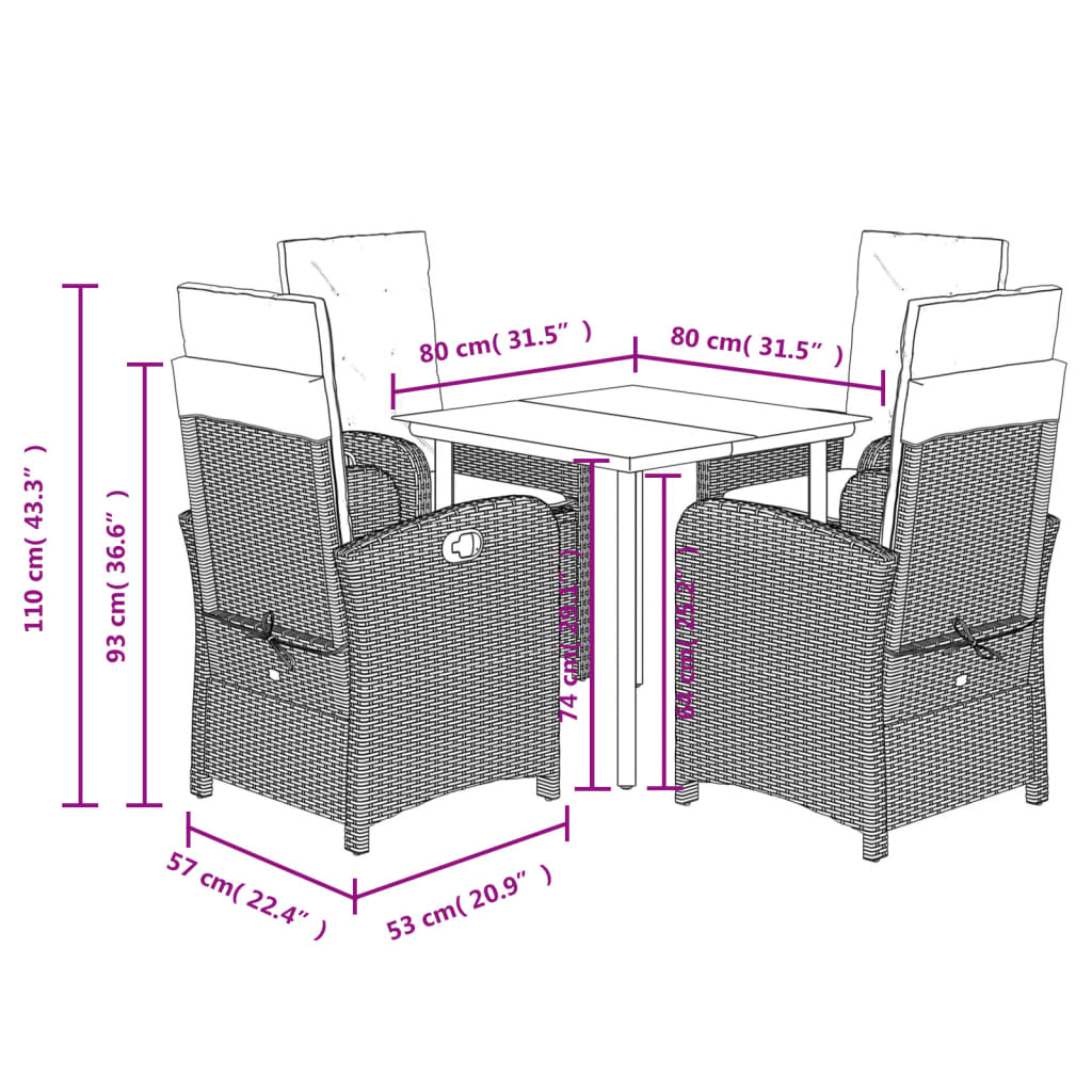 Set da Pranzo da Giardino 5 pz con Cuscini in Polyrattan Grigio | homemem39