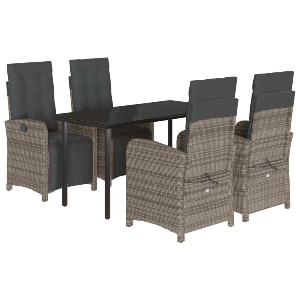 Set da Pranzo da Giardino 5 pz con Cuscini in Polyrattan Grigio | homemem39