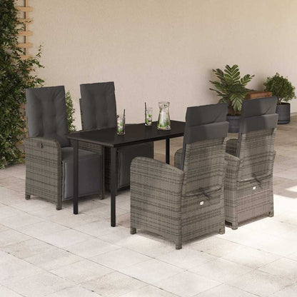 Set da Pranzo da Giardino 5 pz con Cuscini in Polyrattan Grigio | homemem39