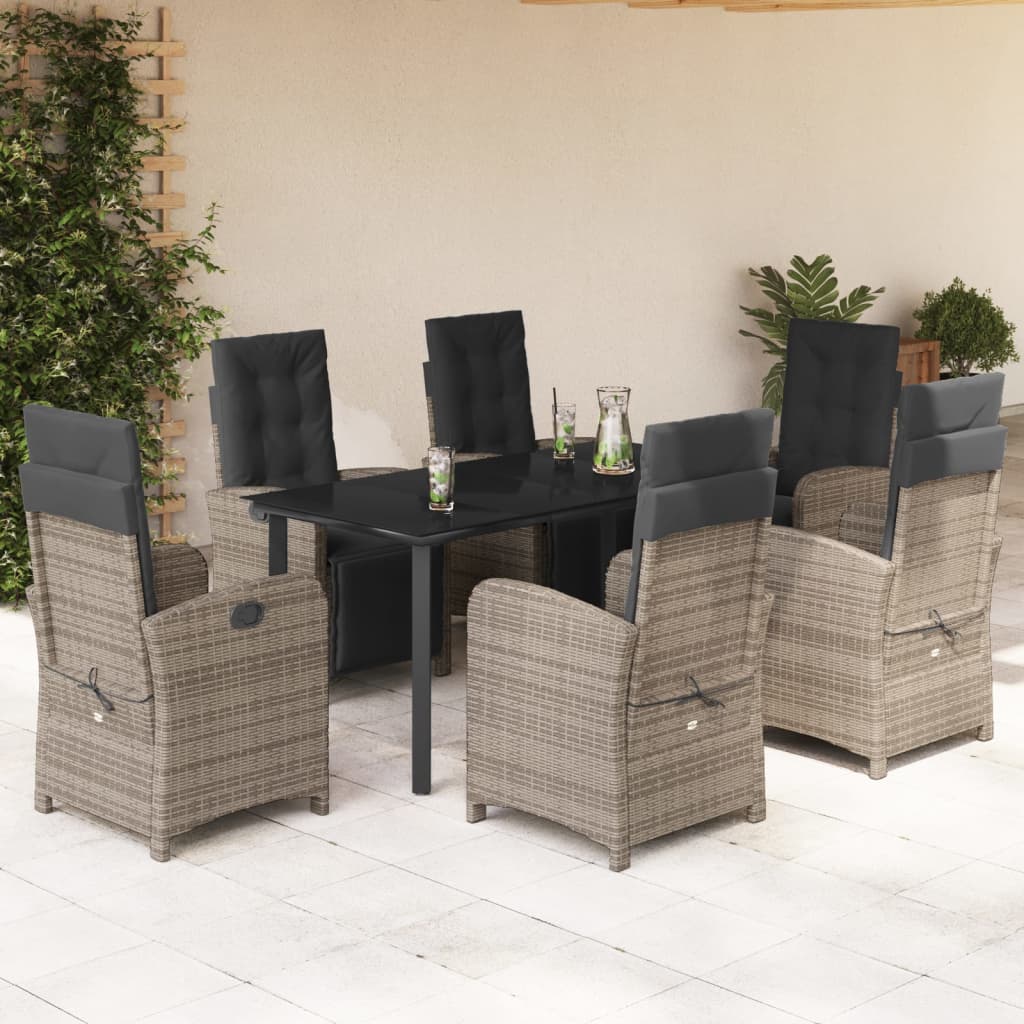 Set da Pranzo da Giardino 7 pz con Cuscini in Polyrattan Grigio | homemem39