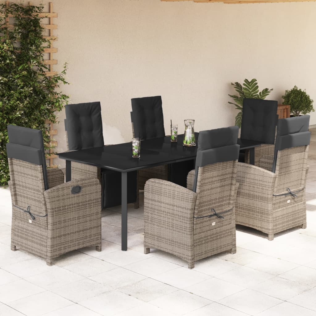 Set da Pranzo da Giardino 7 pz con Cuscini in Polyrattan Grigio | homemem39