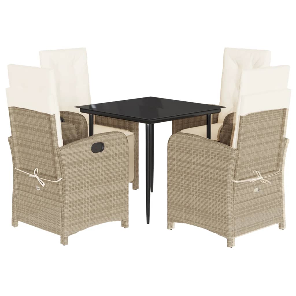 Set da Pranzo da Giardino 5 pz con Cuscini Beige in Polyrattan - homemem39