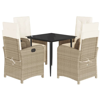 Set da Pranzo da Giardino 5 pz con Cuscini Beige in Polyrattan - homemem39