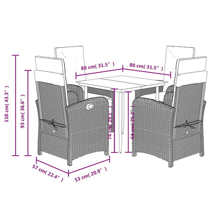 Set da Pranzo da Giardino 5 pz con Cuscini Beige in Polyrattan | homemem39