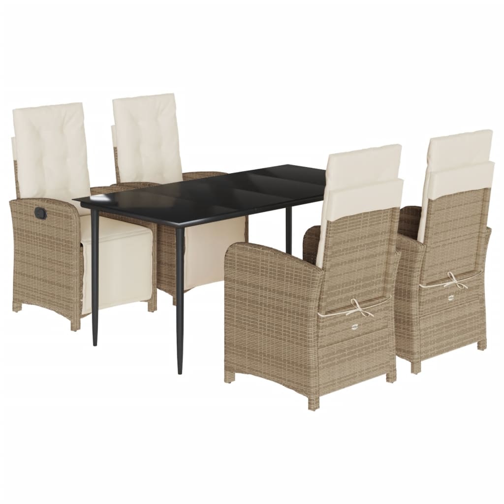 Set da Pranzo da Giardino 5 pz con Cuscini Beige in Polyrattan