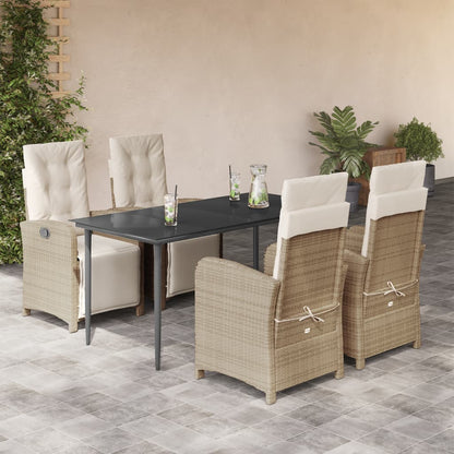 Set da Pranzo da Giardino 5 pz con Cuscini Beige in Polyrattan