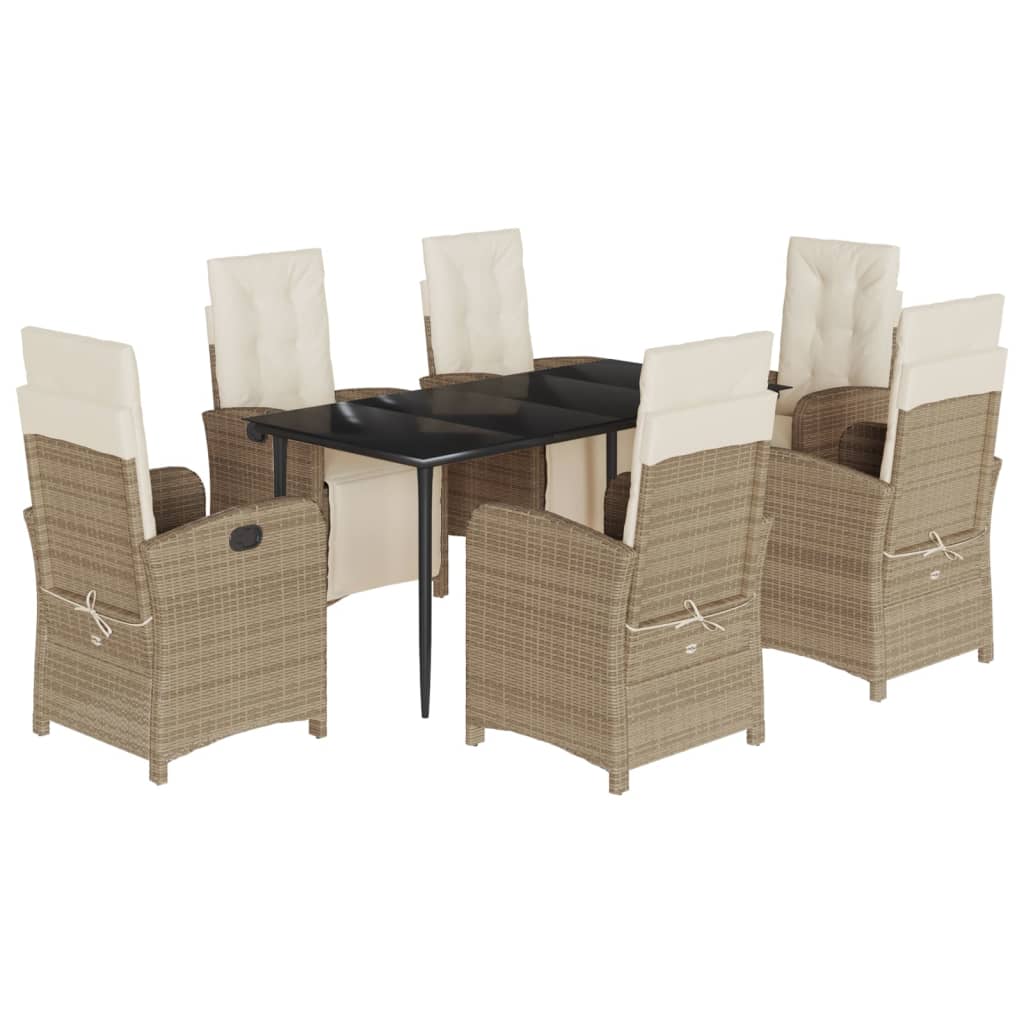 Set da Pranzo da Giardino 7 pz con Cuscini Beige in Polyrattan - homemem39
