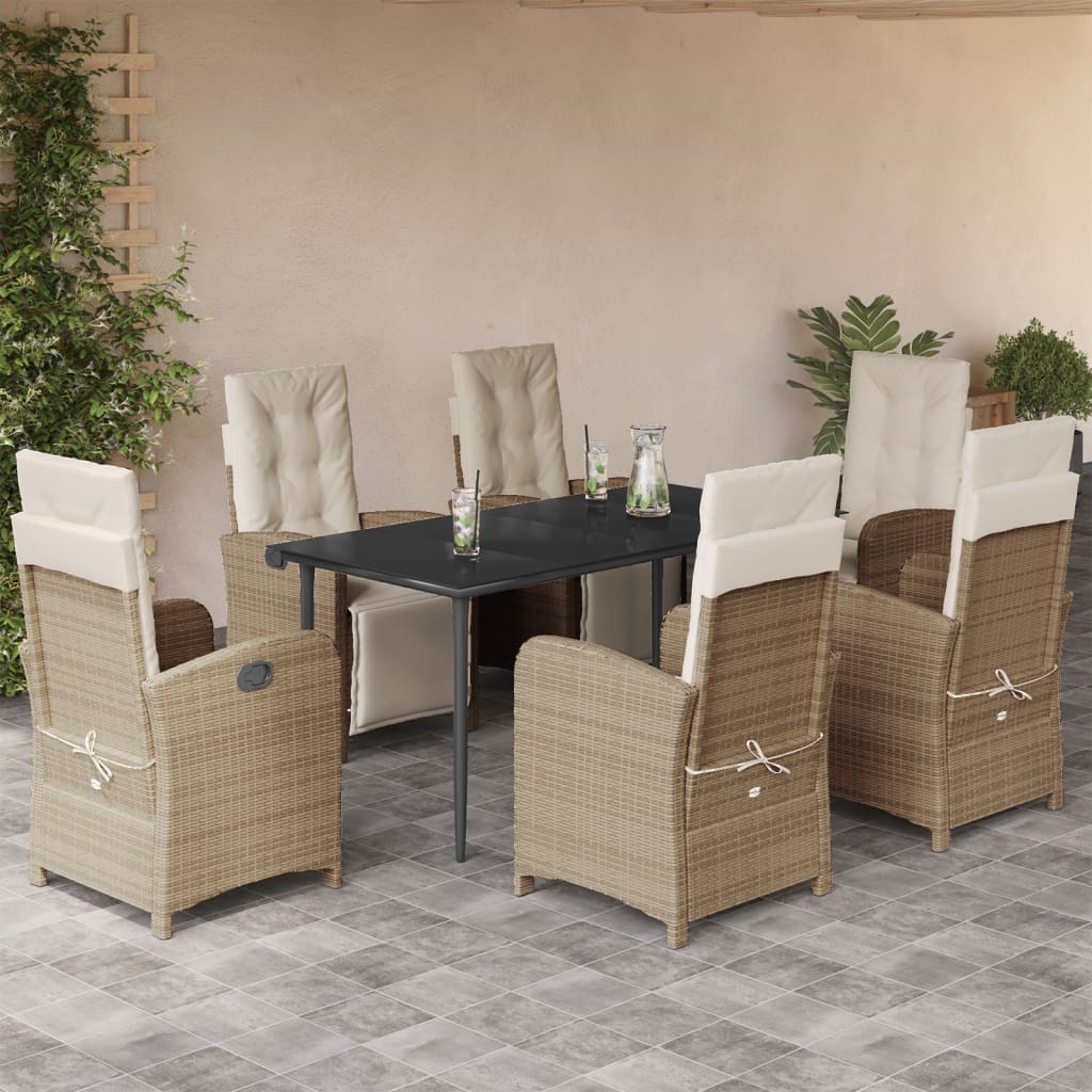 Set da Pranzo da Giardino 7 pz con Cuscini Beige in Polyrattan | homemem39
