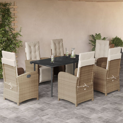 Set da Pranzo da Giardino 7 pz con Cuscini Beige in Polyrattan - homemem39
