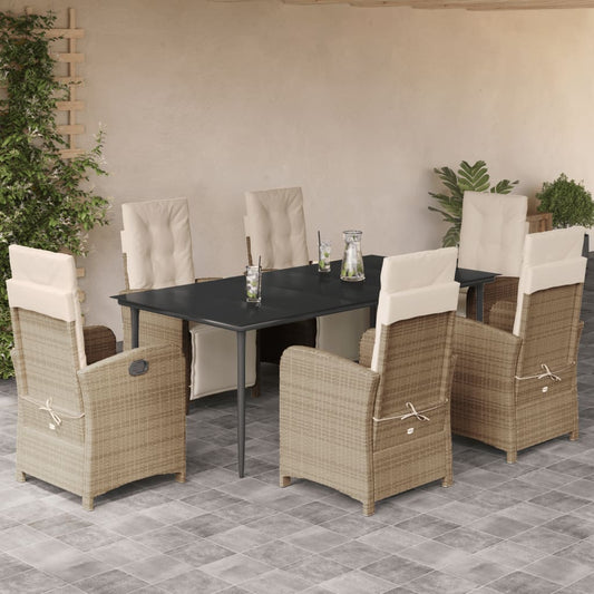 Set da Pranzo da Giardino 7 pz con Cuscini Beige in Polyrattan - homemem39