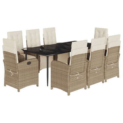 Set da Pranzo da Giardino 9 pz con Cuscini Beige in Polyrattan - homemem39