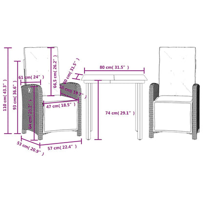 Set da Bistrò 3 pz con Cuscini Beige in Polyrattan | homemem39