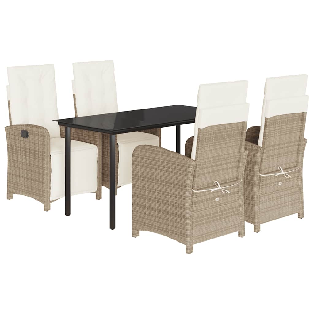 Set da Pranzo da Giardino 5 pz con Cuscini Beige in Polyrattan | homemem39