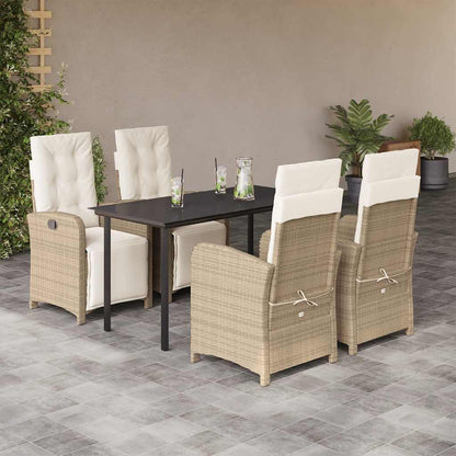 Set da Pranzo da Giardino 5 pz con Cuscini Beige in Polyrattan | homemem39