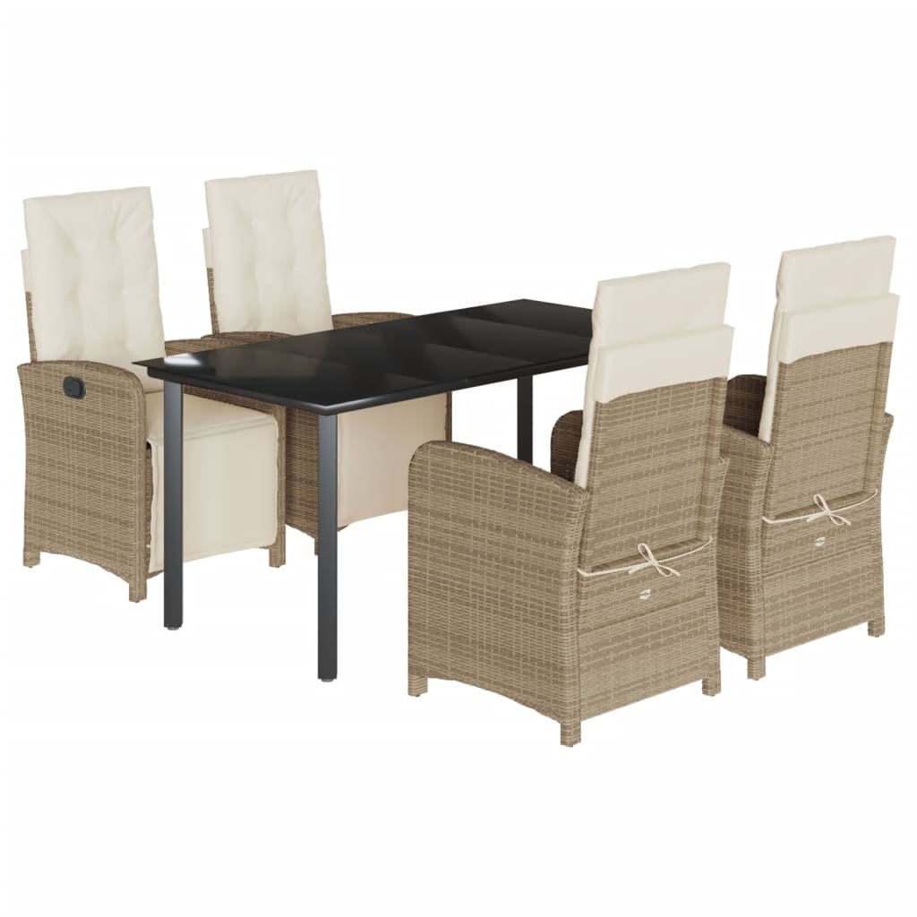 Set da Pranzo da Giardino 5 pz con Cuscini Beige in Polyrattan | homemem39