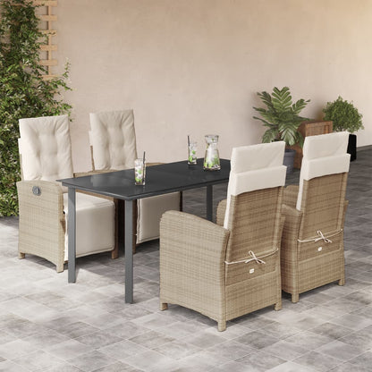 Set da Pranzo da Giardino 5 pz con Cuscini Beige in Polyrattan | homemem39