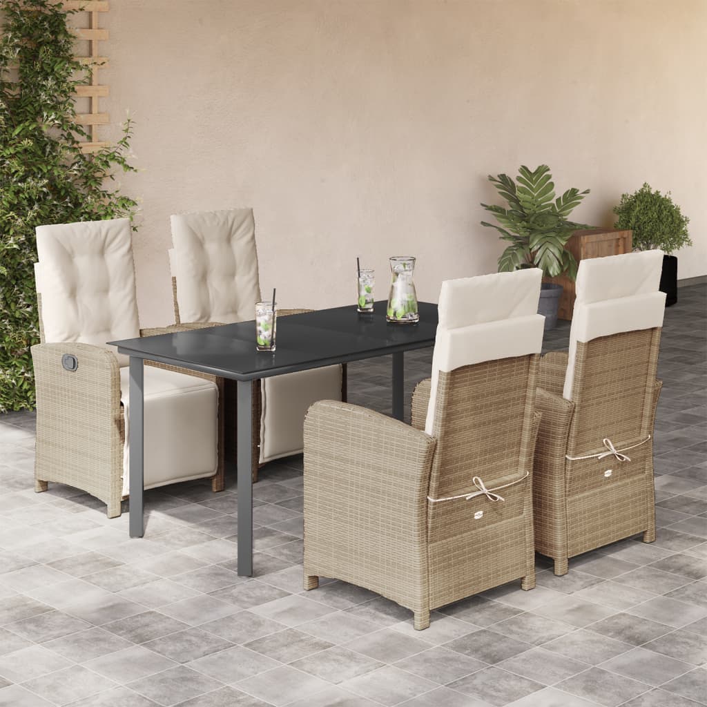 Set da Pranzo da Giardino 5 pz con Cuscini Beige in Polyrattan - homemem39