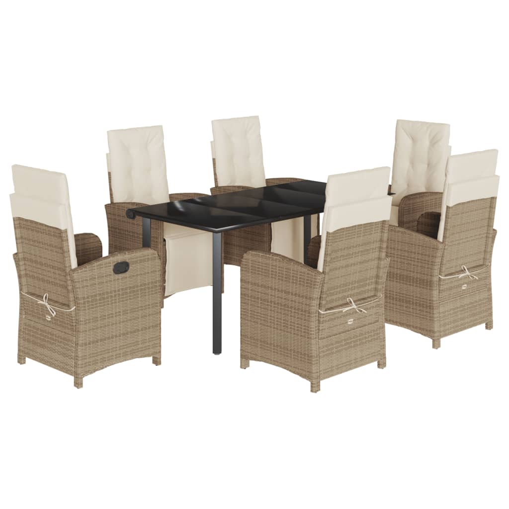 Set da Pranzo da Giardino 7 pz con Cuscini Beige in Polyrattan - homemem39