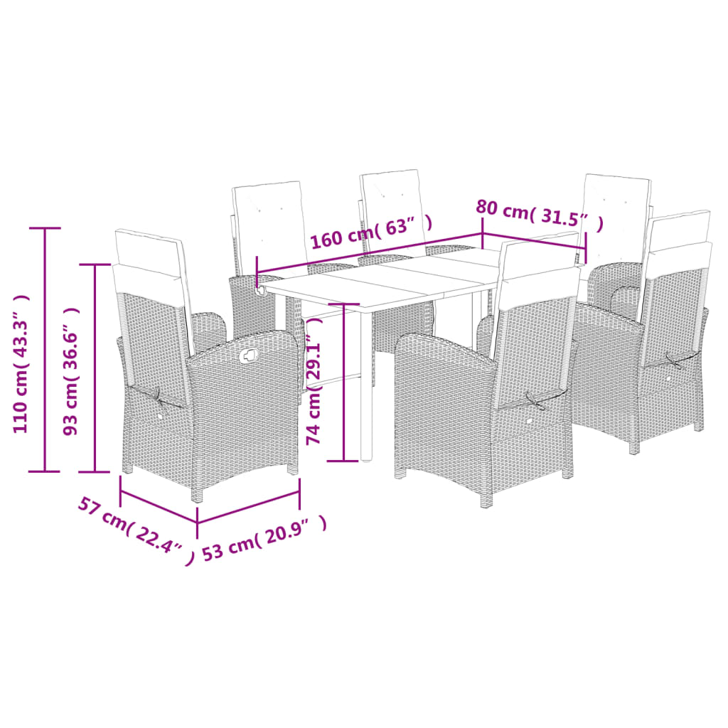 Set da Pranzo da Giardino 7 pz con Cuscini Beige in Polyrattan | homemem39