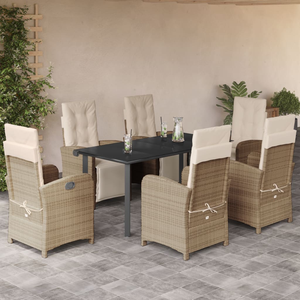 Set da Pranzo da Giardino 7 pz con Cuscini Beige in Polyrattan - homemem39