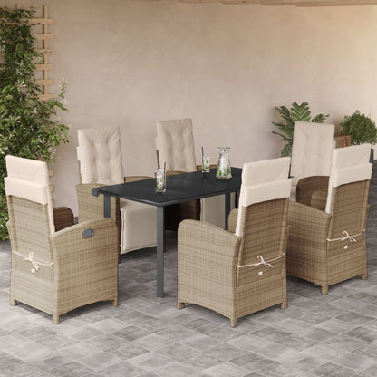 Set da Pranzo da Giardino 7 pz con Cuscini Beige in Polyrattan - homemem39